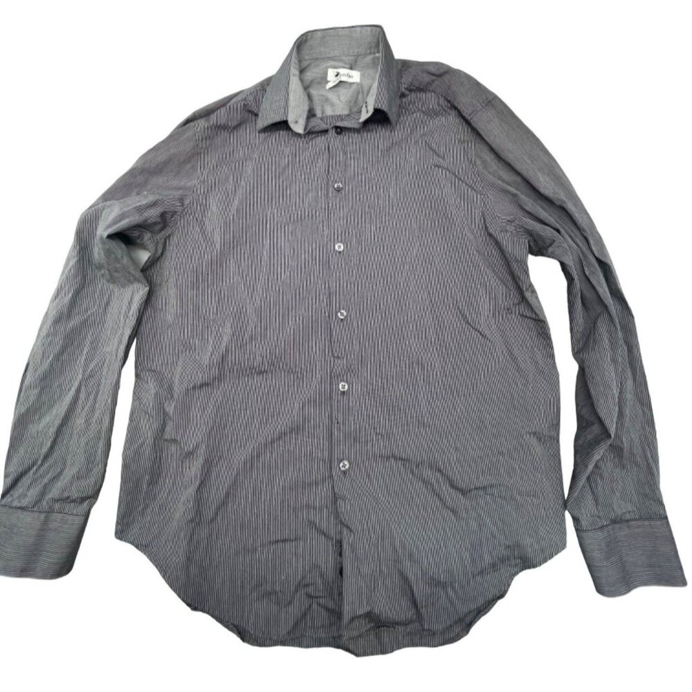 calvin klein long sleeve shirt button up slim fit stretch stripped collar m READ